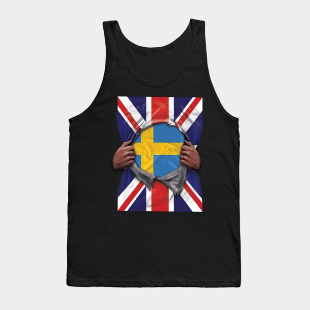 Sweden Flag Great Britain Flag Ripped - Gift for Swede From Sweden Tank Top by Country Flags